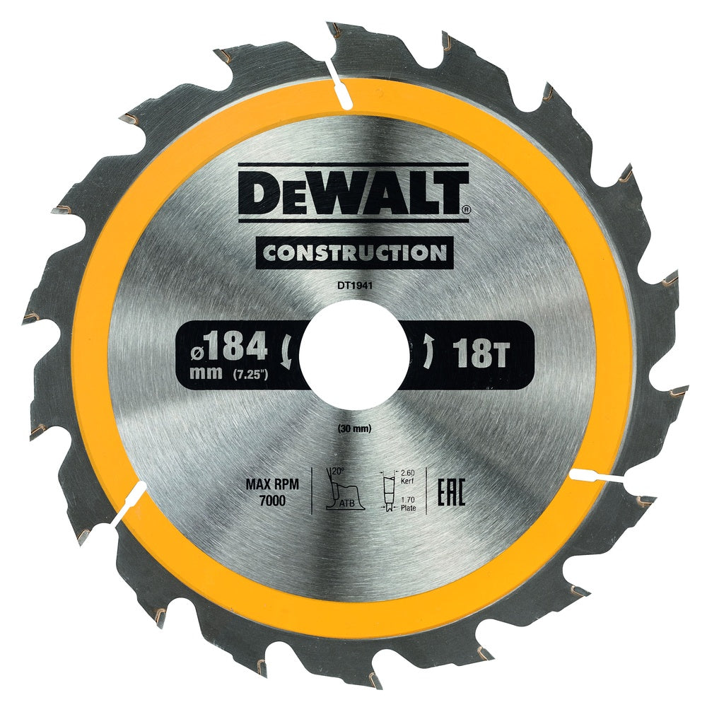 DEWALT Kreissägeblatt Handkr. 184/30mm 18 WZ DT1941-QZ