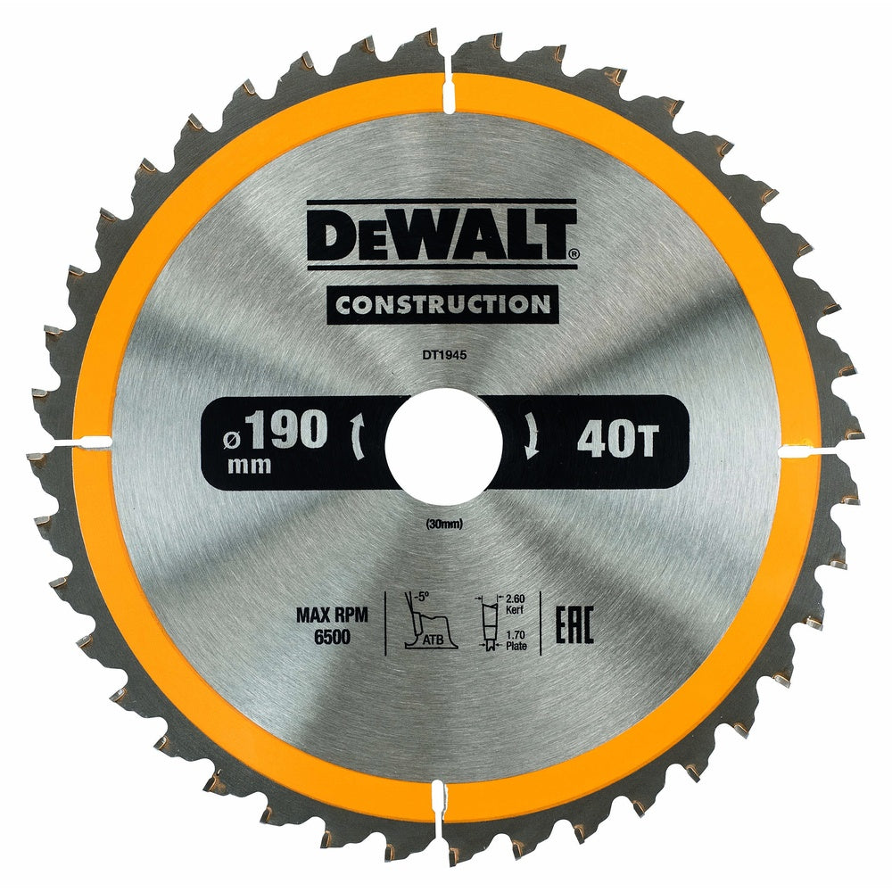 DEWALT Kreissägeblatt Handkr. 190/30mm 40 WZ DT1945-QZ