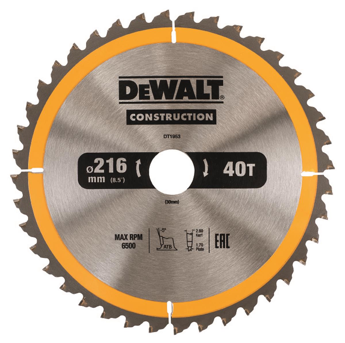 DEWALT Kreissägeblatt Stat. 216/30mm 40 WZ DT1953-QZ