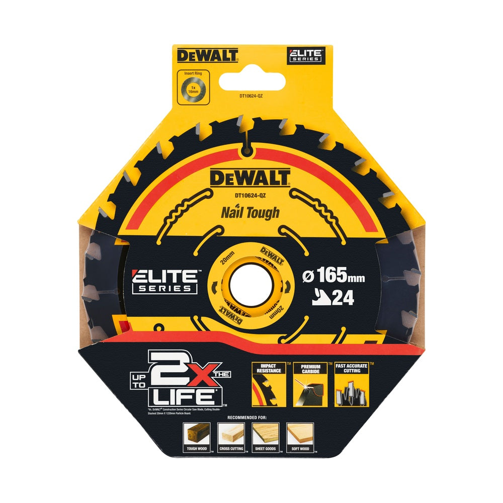 DEWALT ELITE Kreissägeblätt. 165/20 mm 24 WZ DT10624-QZ