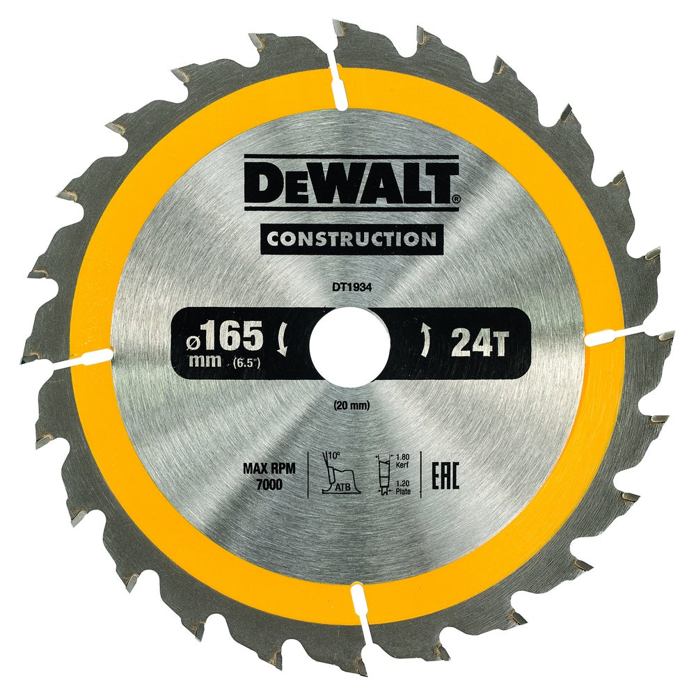 DEWALT Kreissägeblatt Handkr. 165/20mm 24 WZ DT1934-QZ