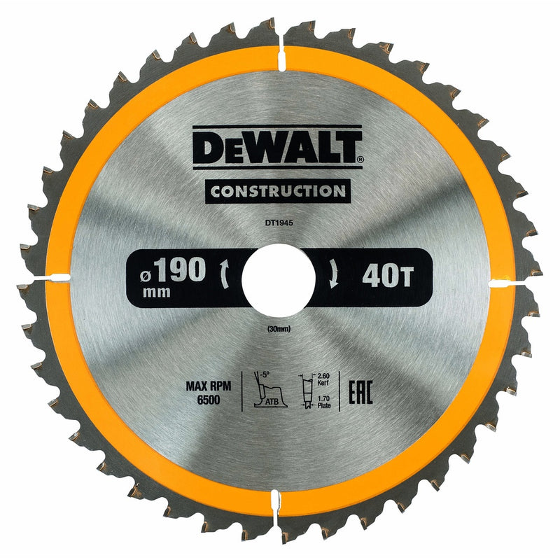 DEWALT Kreissägeblatt Handkr. 190/30mm 40 WZ DT1945-QZ