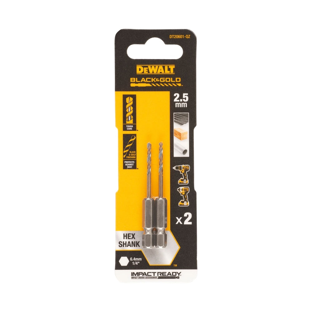DEWALT Metallbohrer HSS-G, 2x2,5mm, Sechskant DT20601-QZ